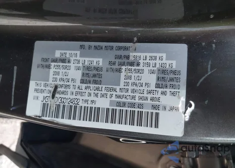 2016 Mazda Cx-9 Grand Touring z USA, uszkodzony, nr VIN JM3TCBDY3G0124832